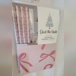Deck The Halls Candy Cane Bow Fabric Shower Curtain Pink Red Christmas 70x72 NWT